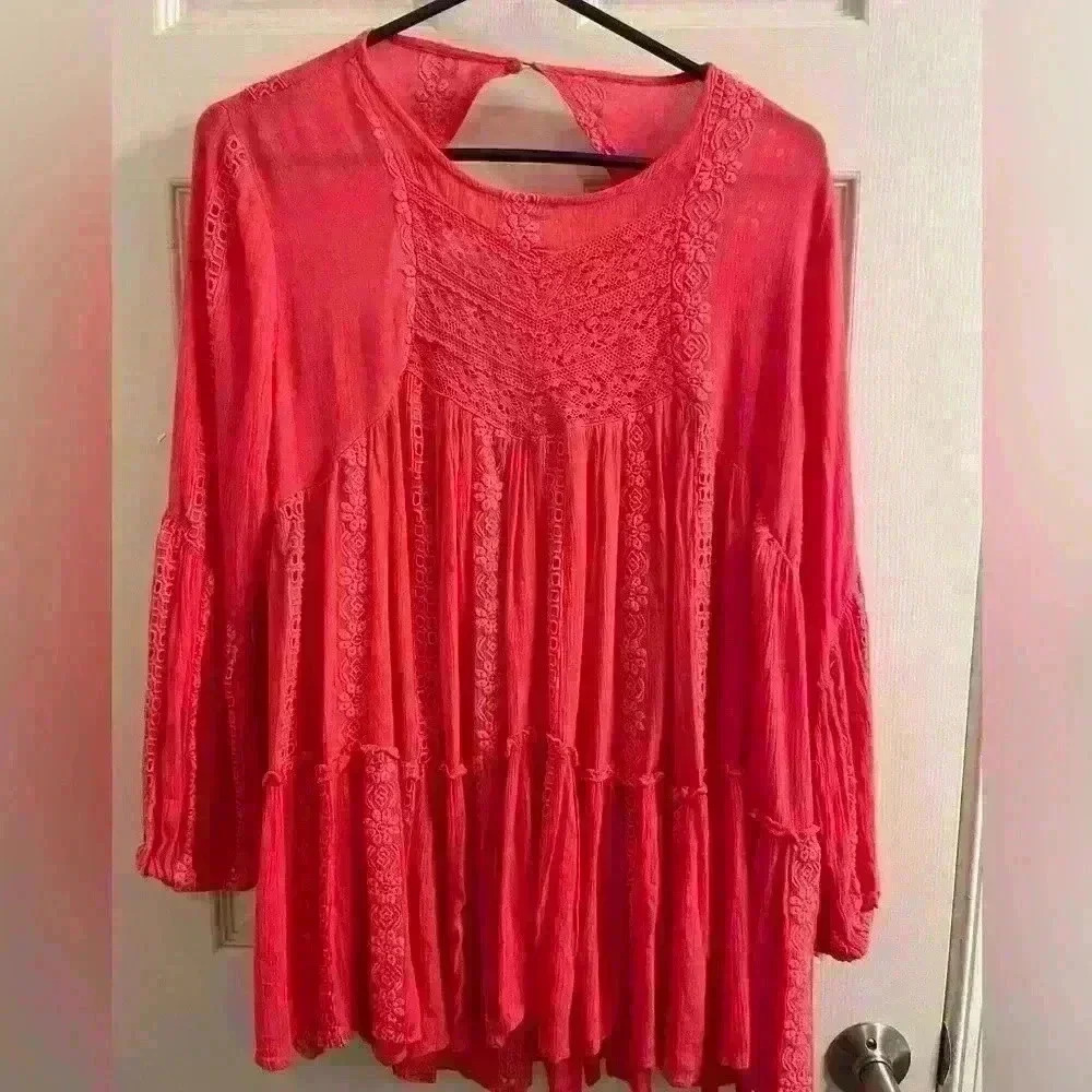 Free People Lace Embroidered Baby Doll Dress